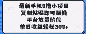 最新手机0撸小项目，复制粘贴即可挣钱，平台放量阶段，单日收益轻松3张+【揭秘】-数智网创