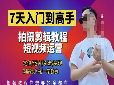7天入门到高手,短视频剪辑运营高手课,定位 运营 引|流 变现,0基础小白一学就会-数智网创