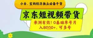 小白宝妈经济独立必备干货，京东短视频带货，亲测有效!0基础单号月入8k+，可多号【揭秘】-数智网创