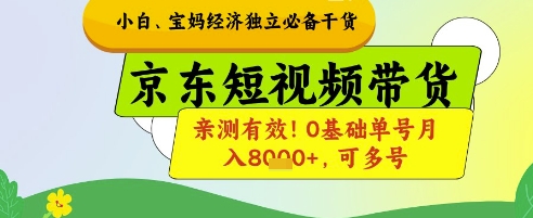 小白宝妈经济独立必备干货，京东短视频带货，亲测有效!0基础单号月入8k+，可多号【揭秘】-数智网创