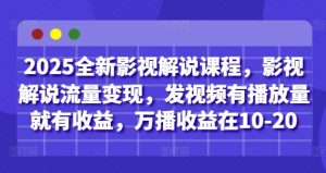 2025全新影视解说课程，影视解说流量变现，发视频有播放量就有收益，万播收益在10-20-数智网创