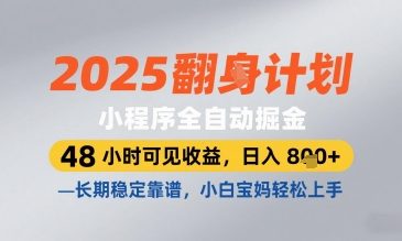2025小程序全自动掘金，48 小时可见收益，日入8张，长期稳定靠谱，小白宝妈轻松上手【揭秘】-数智网创