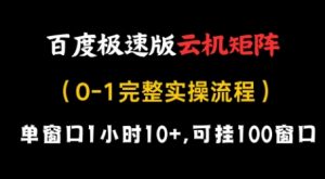百度极速版云机矩阵项目，单窗口1小时10+，可挂100窗口，完整实操流程【揭秘】-数智网创