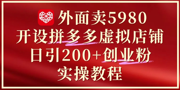 外面卖5980开设拼多多虚拟店铺:单日引流200+创业付费粉实战教程-数智网创