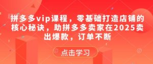 拼多多vip课程，零基础打造店铺的核心秘诀，助拼多多卖家在2025卖出爆款，订单不断-数智网创