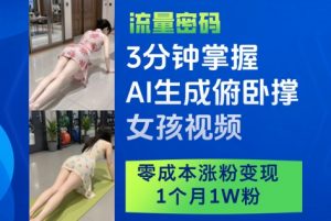 3分钟掌握AI生成俯卧撑女孩视频，零成本涨粉变现，1个月1W粉-数智网创