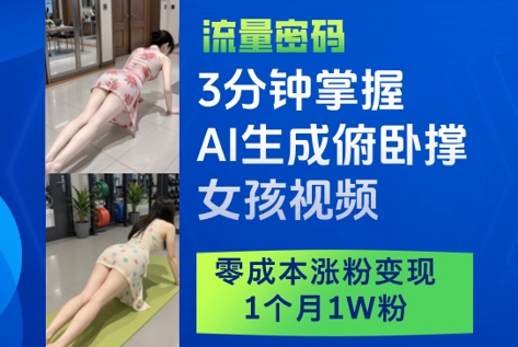 3分钟掌握AI生成俯卧撑女孩视频,零成本涨粉变现,1个月1W粉-数智网创