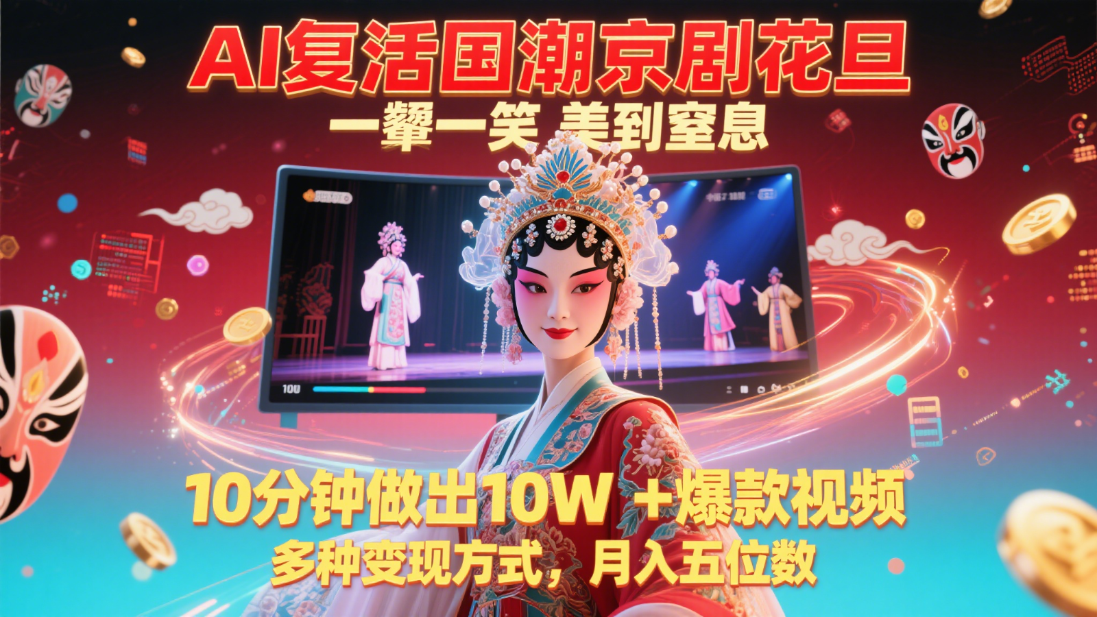 AI复活国潮京剧花旦,一颦一笑美到窒息,10分钟做出10W+爆款视频,多种变现方式-数智网创