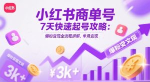 小红书商单号7天快速起号攻略：爆粉变现全流程拆解，单月变现3k+-数智网创