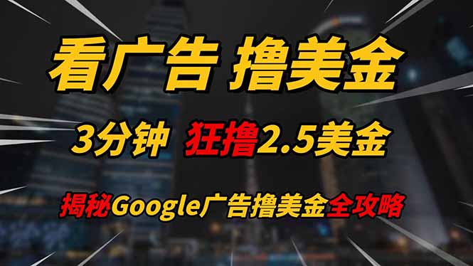 看广告，撸美金！！3分钟赚2.5美金！！日入200美金不是梦！揭秘Google…-数智网创