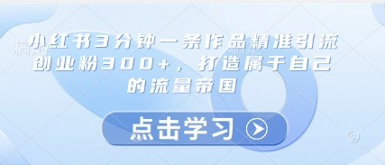 小红书3分钟一条作品精准引流创业粉300+,打造属于自己的流量帝国-数智网创