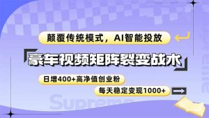豪车视频矩阵裂变战术，颠覆传统模式，AI智能投放，日增400+高净值创业...-数智网创