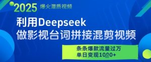 利用Deepseek做影视台词拼接混剪视频，条条爆款流量过W，单日变现多张-数智网创