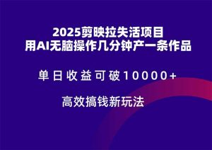 2025剪映拉失活项目，单日收益可破10000+，用AI无脑制作作品，高效搞...-数智网创