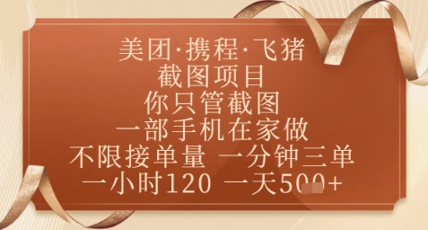 飞猪美团截图项目，你只管截图，一部手机在家做，正规平台无套路，一天5张+【揭秘】-数智网创
