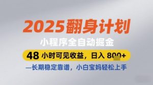 2025翻身计划小程序全自动掘金，48小时可见收益，日入多张+，长期稳定靠谱，小白宝妈轻松上手【揭秘】-数智网创