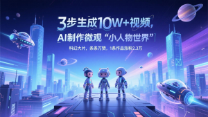 三步生成10W+视频，AI制作微观“小人物世界”科幻大片，条条万赞，1条作品涨粉2.3万-数智网创