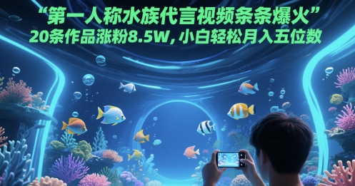 第一人称水族代言视频条条爆火，20条作品涨粉8.5W，小白轻松月入五位数-数智网创