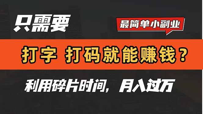 只需要打字，打码，就能赚钱？简单的赚钱小副业，利用碎片时间，月入过万-数智网创