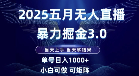 2025五月无人直播暴力掘金3.0,当天上手,当天拿结果,单号日入1k+小白可做可矩阵【揭秘】-数智网创