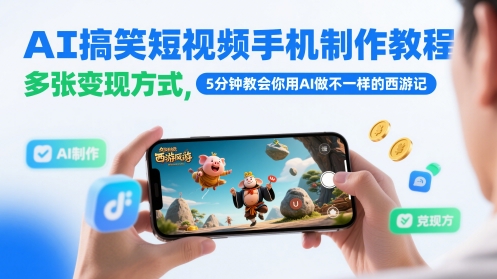 AI搞笑短视频手机制作教程，多张变现方式，5分钟教会你用AI做不一样的西游记-数智网创