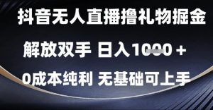 抖音无人直播撸礼物掘金，解放双手，日入1k，0成本纯利，无基础可上手【揭秘】-数智网创