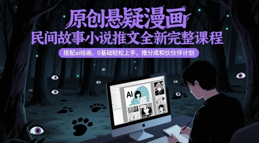 原创悬疑漫画民间故事小说推文全新完整课程， 搭配ai绘画，0基础轻松上手，撸分成和伙伴计划-数智网创