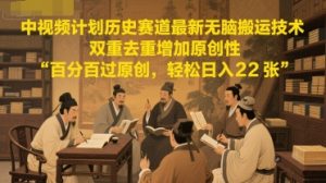 中视频计划历史赛道最新无脑搬运技术，双重去重增加原创性，百分百过原创，轻松日入2张-数智网创