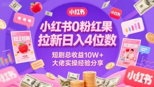 小红书0粉红果短剧拉新日入4位，数短剧总收益10W+大佬实操经验分享-数智网创