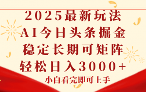 今日头条2025年最新玩法，思路简单，复制粘贴，稳定长期，轻松实现矩...-数智网创