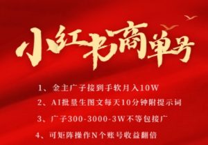 小红书商单号,AI轻松制作PLOG图文,商单接到手软3张-3k一条,每天轻松十分钟,矩阵n个账号,月入几个W-数智网创