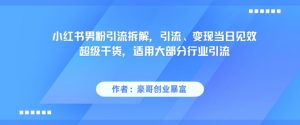 小红书男粉引流拆解，引流、变现当日见效超级干货，适用大部分行业引流-数智网创