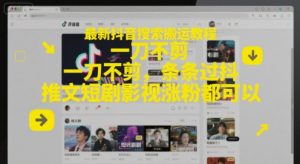 最新抖音搜索搬运教程，一刀不剪，条条过抖，推文短剧影视涨粉都可以-数智网创