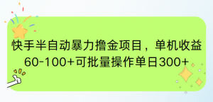 快手半自动暴力撸金项目，单机收益60-100+可批量操作单日300+-数智网创