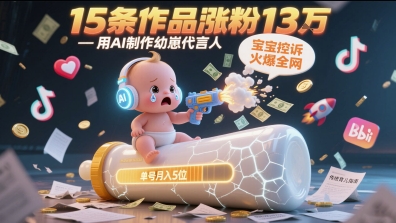 用AI制作幼崽代言人，宝宝的控诉火爆全网，15条作品涨粉13W，单号月入5位数实操教程-数智网创