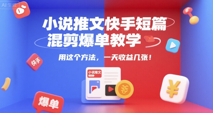 小说推文快手短篇混剪爆单教学,用这个方法,一天收益几张-数智网创