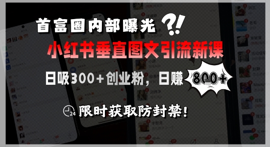 首富圈内部曝光小红书垂直图文引流新课,日吸300+创业粉,日入8张+,限时获取防封禁-数智网创