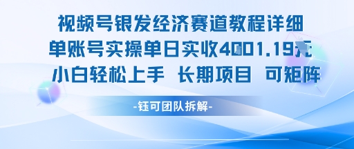 视频号银发经济赛道单账号实操单日实收1k+，小白轻松上手长期项目-数智网创