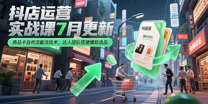 抖店运营实战课7月更新,商品卡自然流截流技术,达人团队搭建爆款选品-数智网创