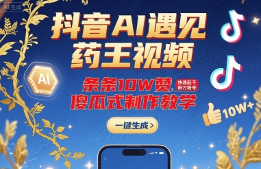 抖音AI遇见药王视频,条条10W赞,快速起千粉万粉号,傻瓜式制作教学-数智网创