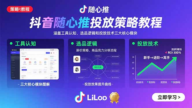 抖音随心推投放策略教程：涵盖工具认知、选品逻辑和投放技术三大核心模块-数智网创