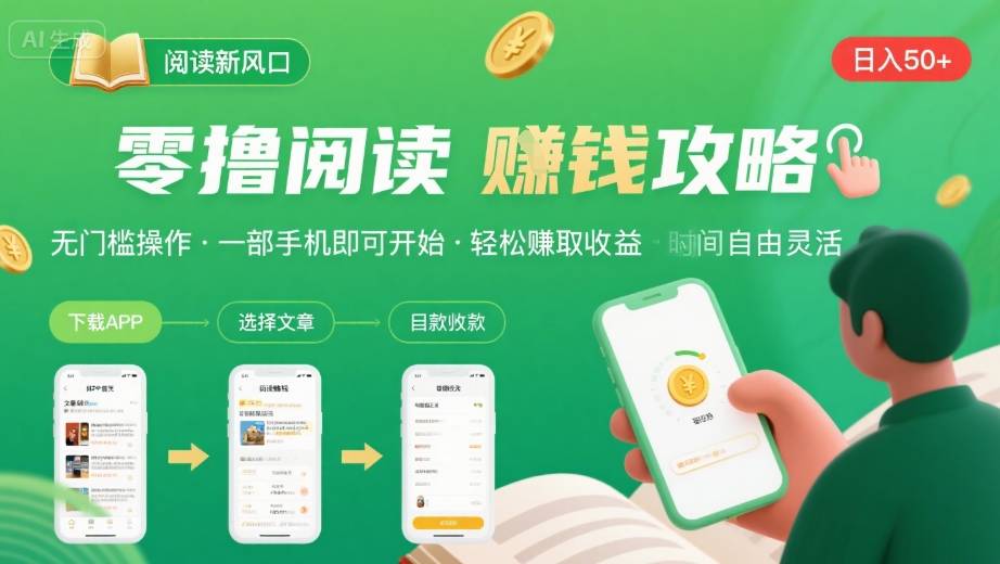 零撸阅读新风口,无门槛轻松挣,一部手机,日入 50-3张【揭秘】-数智网创