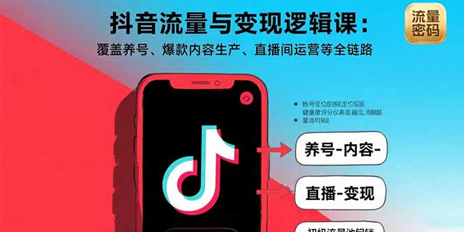抖音流量与变现逻辑课：覆盖养号、爆款内容生产、直播间运营等全链路-数智网创