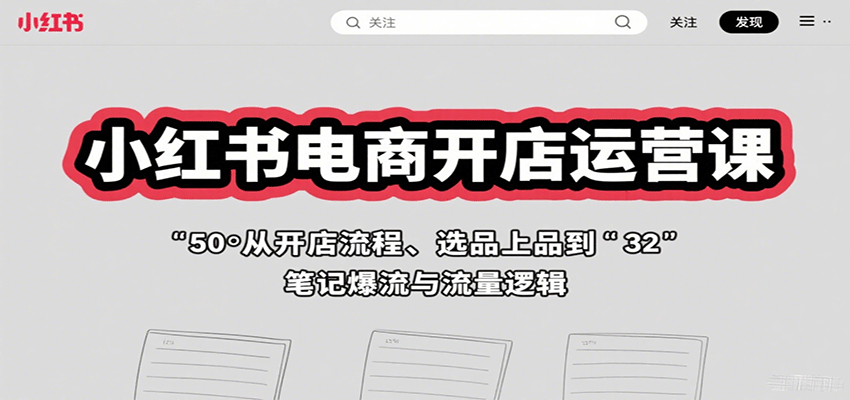 小红书电商开店运营课：从开店流程、选品上品到笔记爆流与流量逻辑-数智网创