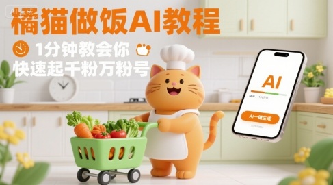 有趣的橘猫买菜做饭视频，用AI一键搞定，1分钟教会你，快速起千粉万粉号-数智网创