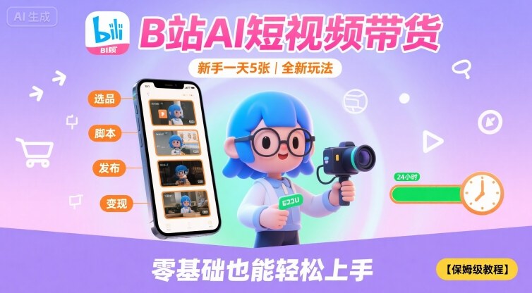 B站AI短视频带货，新手一天5张，全新玩法【保姆级教程】-数智网创