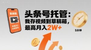 【头条号托管 】我存视频到草稿箱,你每天5分钟发布,最高月入2W+【揭秘】-数智网创