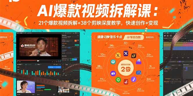 AI爆款视频拆解课：21个爆款视频拆解+38个剪映深度教学，快速创作+变现-数智网创