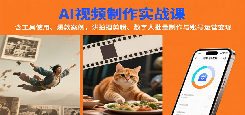 AI视频制作实战：含工具使用、爆款案例，讲拍摄剪辑、数字人批量制作与账号运营变现-数智网创