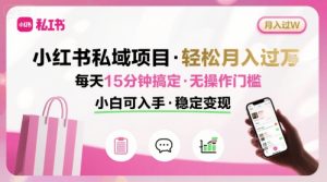 小红书私域项目 月入过W非常轻松 每天15分钟即可搞定，无任何操作门槛，小白可入手-数智网创